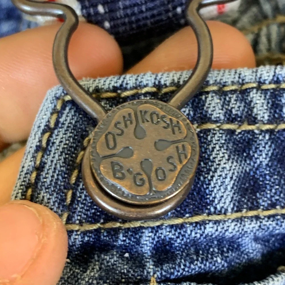 Vintage OshKosh B'gosh Denim‎ Overalls Baby 12M Blue Striped Straps Carpenter